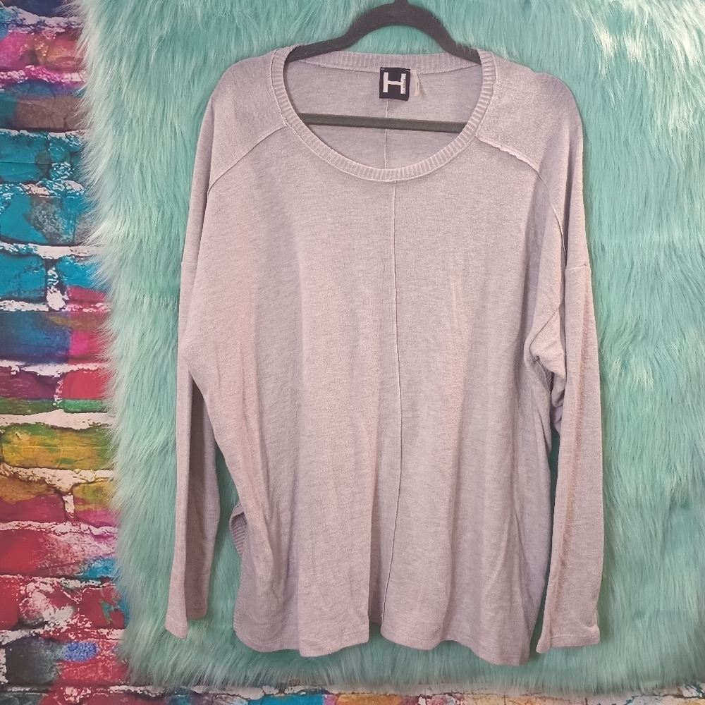 H by Bordeaux Light Gray Waffle Knit Raw Hem Sweater Size L